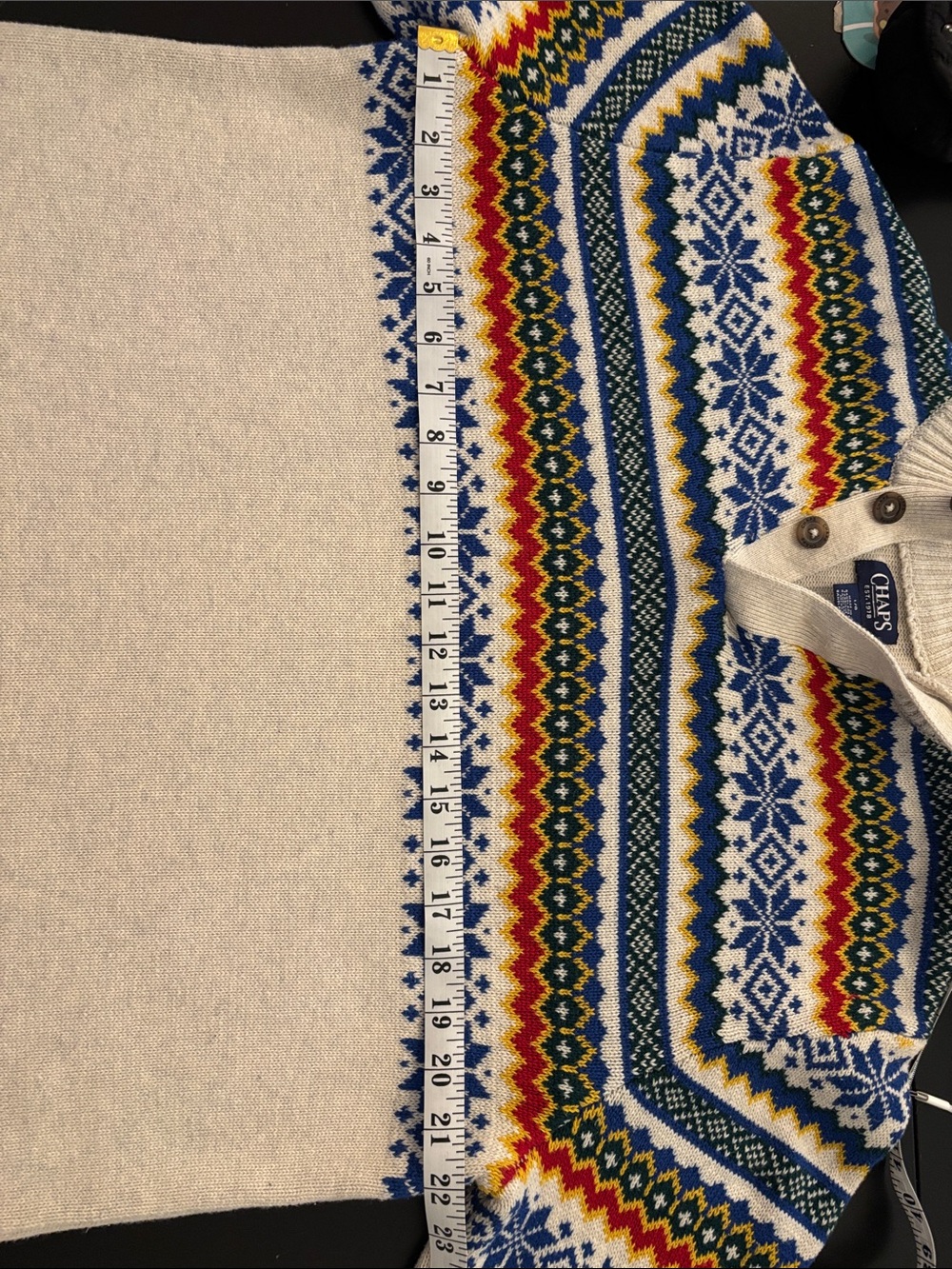 CHAPS Men’s L Fair Isle Nordic Sweater 100% Cotton Quarter Button Cream - Picture 7 of 10